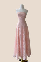 Pink Lace Cowl Neck A-line Long Dress