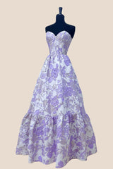 Pink Floral Jacquard Sweetheart A-line Dress