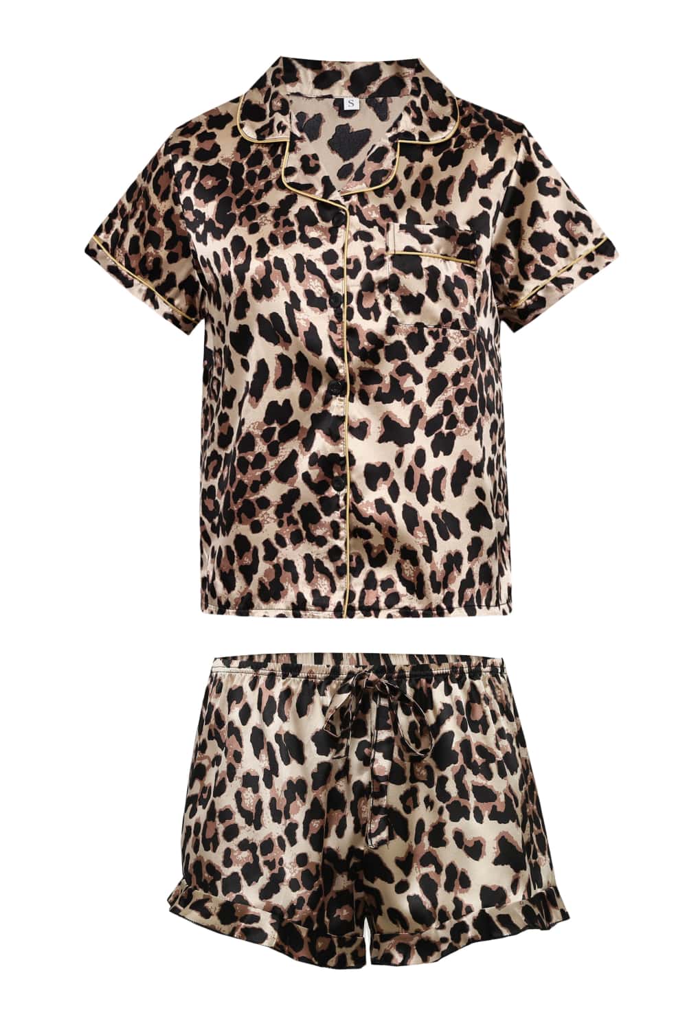 Two Piece Leopard Short Sleeves Pajamas Set
