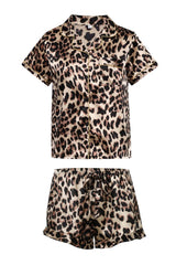 Two Piece Leopard Short Sleeves Pajamas Set
