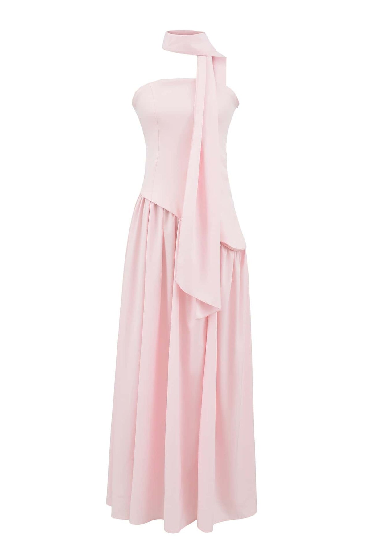 Pink Crepe Bodice Gathered Long Dress