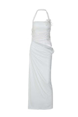 Halter White 3D Flowers Cutout Fitted Dress