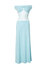 Off the Shoulder Blue Sheer Spandex Long Dress