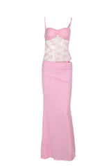 Pink Straps Cutout Ruched Fitted Long Dress