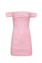 Off the Shoulder Pink Sequin Tight Short Dress
