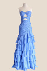 Periwinkle Chiffon Ruched Mermaid Ruffle Prom Dress