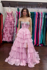 Light Blue Chiffon Ruffle Pearls Prom Dress
