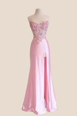 3D Flowers Blue Satin Mermaid Prom Dress
