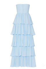 Light Blue Chiffon Sweetheart Ruffle Long Dress