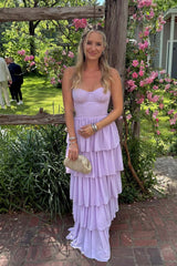 Light Blue Chiffon Sweetheart Ruffle Long Dress