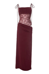 Brown Sheer Lace Spandex Long Dress