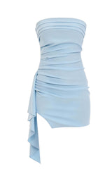 Light Blue Ruched Tight Mini Dress with Train