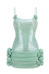 Rosette Mint Green Sequin Tight Mini Dress