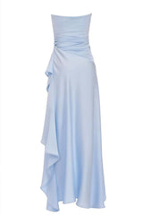 Lime Green Strapless Ruched Slit Dress
