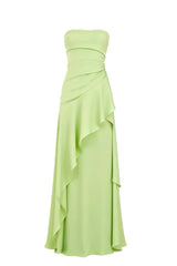 Lime Green Strapless Ruched Slit Dress