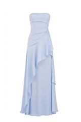 Lime Green Strapless Ruched Slit Dress