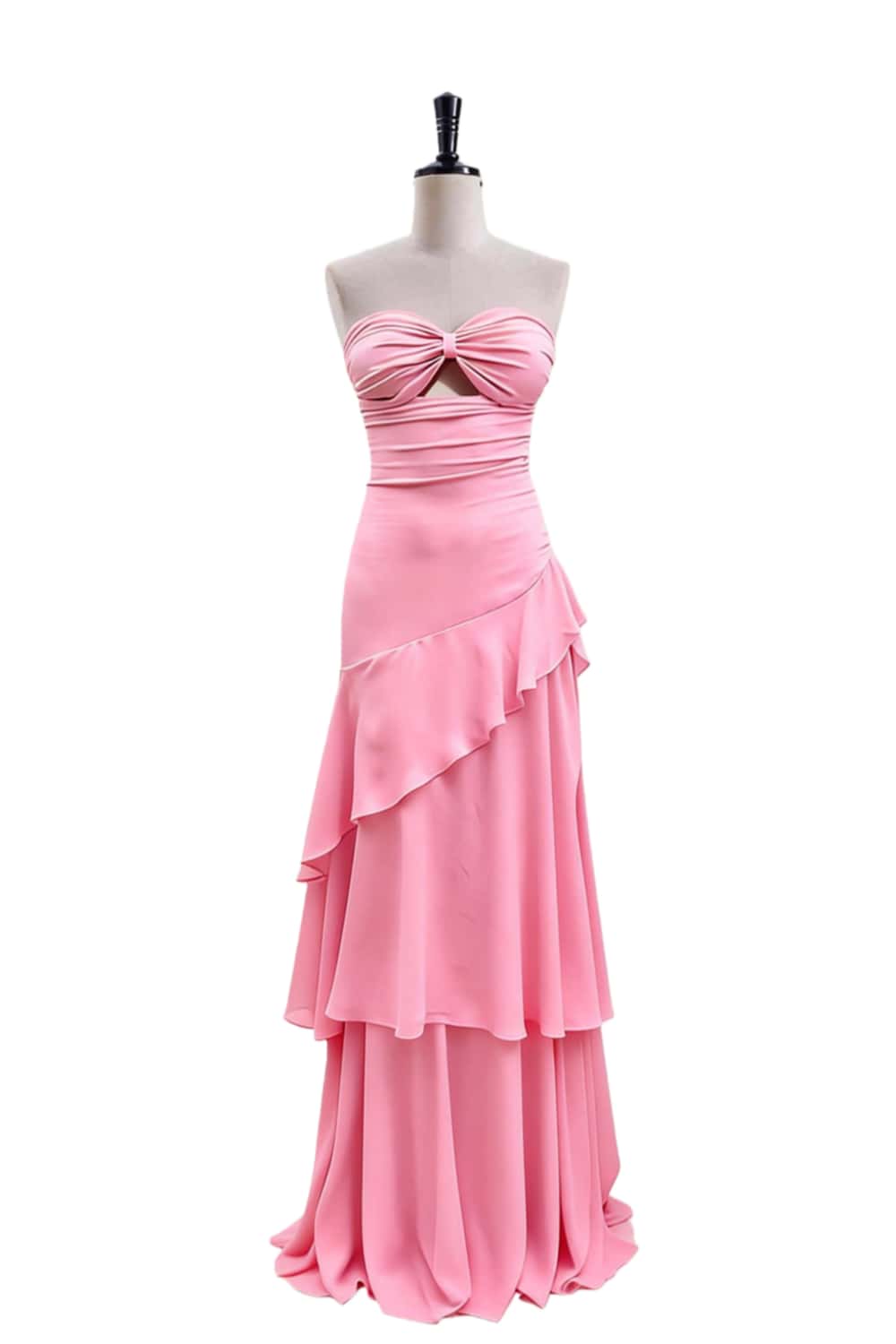 Keyhole Light Blue Chiffon Ruffle Maxi Dress
