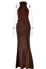 Black Halter Cut-out Ruched Fitted Long Dress