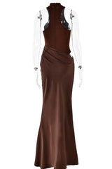 Black Halter Cut-out Ruched Fitted Long Dress