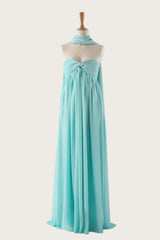 Blue Twist Empire Chiffon Long Dress with Scarf