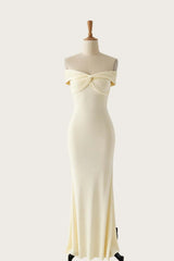 Off the Shoulder Yellow Twist Fitted Long Dress