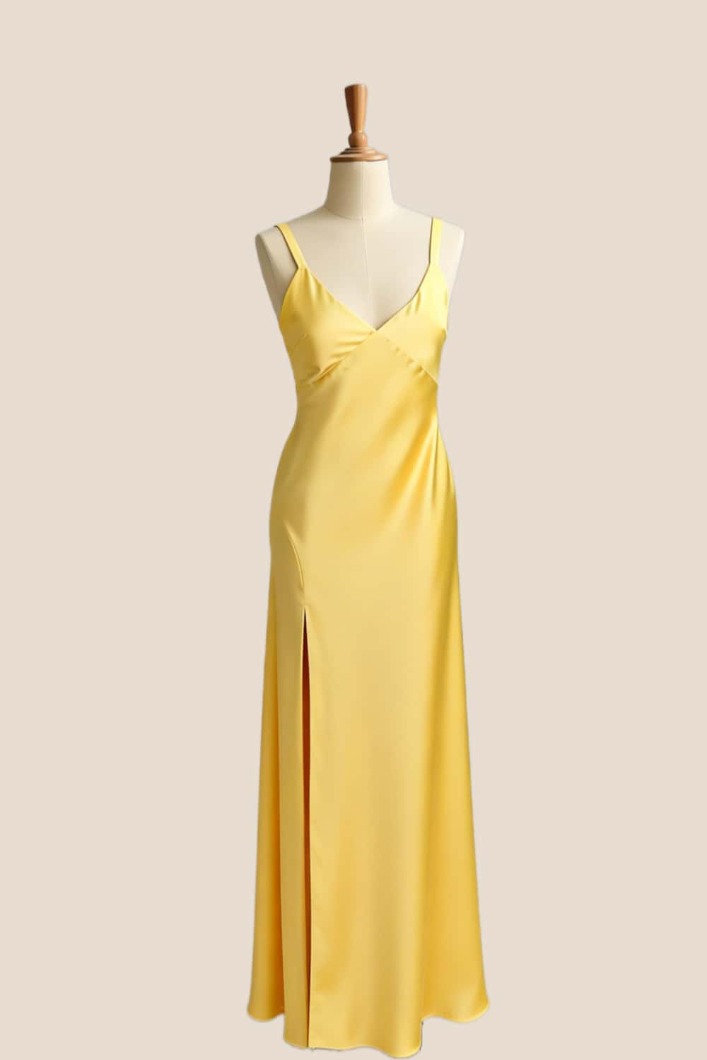 Straps V Neck Yellow Slit Long Maxi Dress