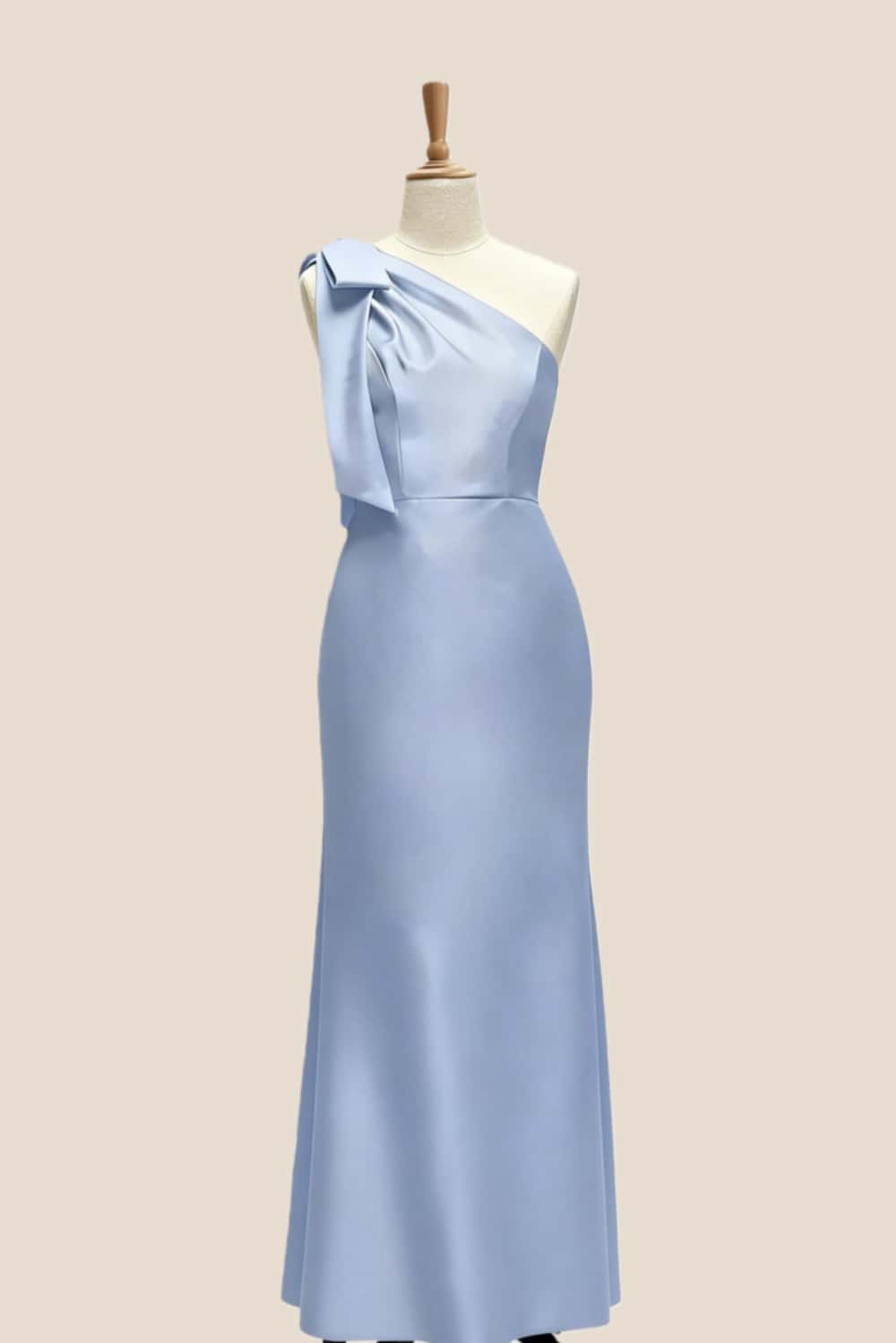 Light Blue One Shoulder Bow Bridesmaid Dress