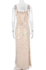Burgundy Sequin Fitted Long Party Dress