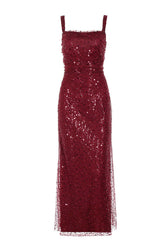 Burgundy Sequin Fitted Long Party Dress