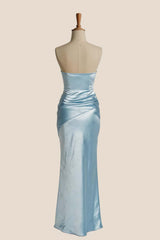 Light Blue Strapless Ruched Fitted Dress
