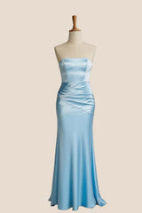 Light Blue Strapless Ruched Fitted Dress