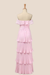 Off the Shoulder Yellow Pleated Maxi Dress