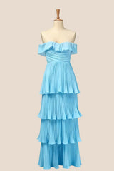 Off the Shoulder Pink Pleated Maxi Dress