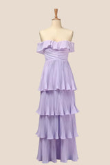 Off the Shoulder Yellow Pleated Maxi Dress