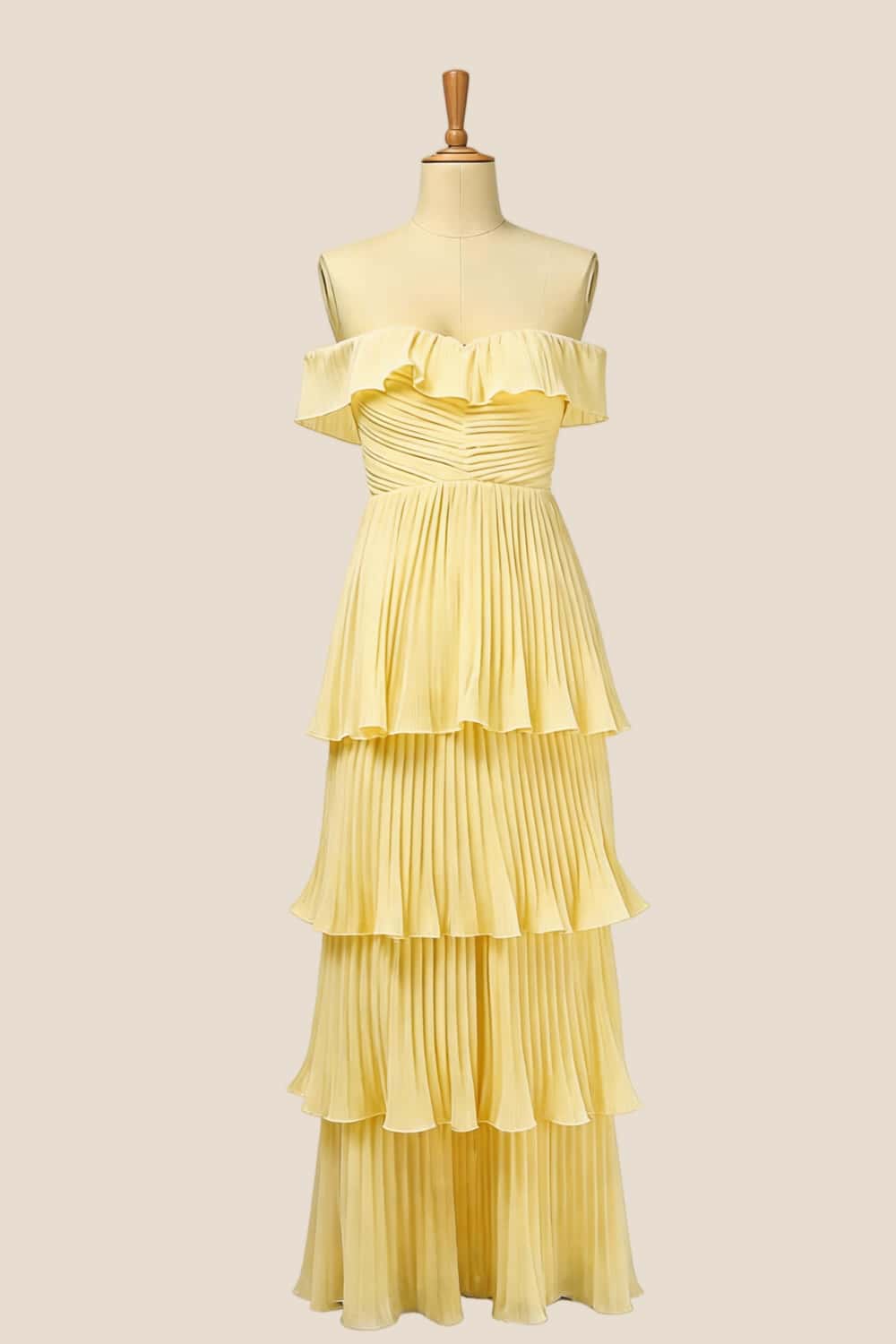 Off the Shoulder Yellow Pleated Maxi Dress