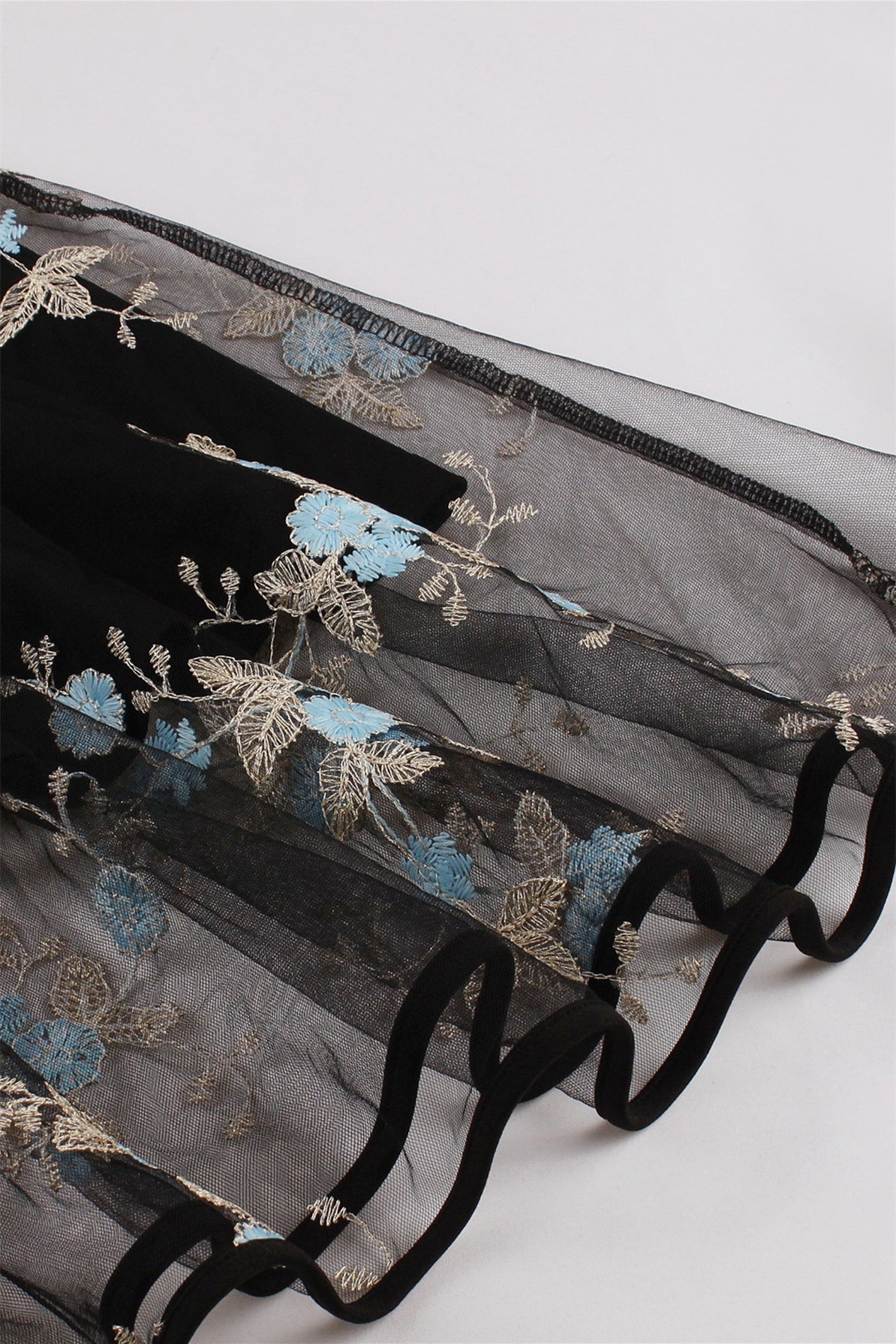 Mesh Black and Blue Floral Embroidery Dress