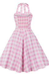 Pink Plaid Straps Barbie Dress