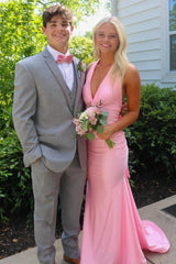 Halter Sage Fitted Long Formal Dress