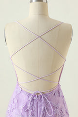 Lavender Lace Straps Tight Mini Dress