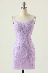 Lavender Lace Straps Tight Mini Dress