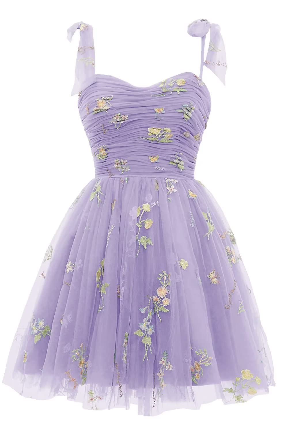 Lavender A-line Floral Short Princess Dress