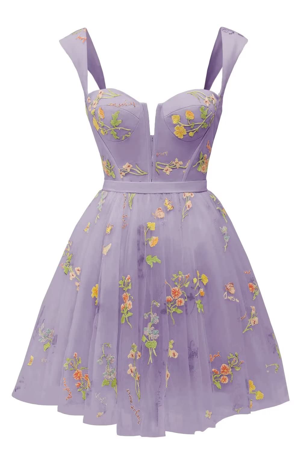 Cap Sleeves Blue Floral A-line Short Dress