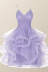 Lavender Ruffles Short A-line Party Dress