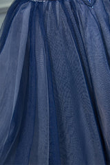 Off the Shoulder Short Sleeves Navy Blue Tutu Party Dress