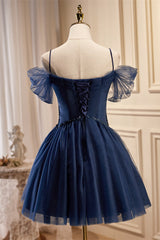 Off the Shoulder Navy Blue Corset Short Party Dress