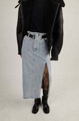 BELTED JEAN MIDI SKIRT