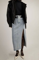 BELTED JEAN MIDI SKIRT