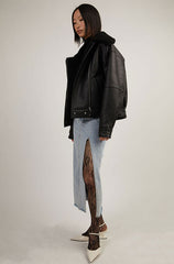 BELTED JEAN MIDI SKIRT