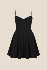 Spaghetti Straps Black A-line Short Dress