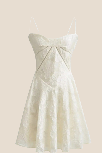 Spaghetti Straps Cream Floral A-line Short Dress